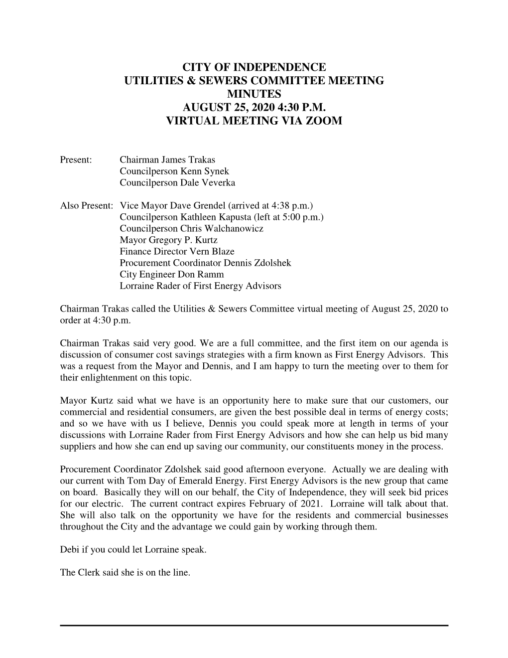 City of Independence Utilities & Sewers Committee Meeting