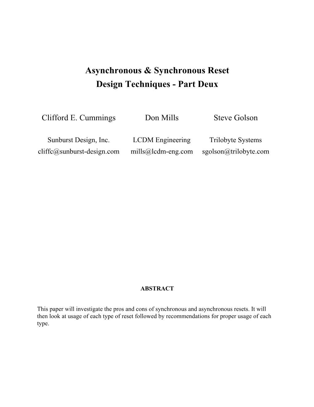 Asynchronous & Synchronous Reset Design Techniques