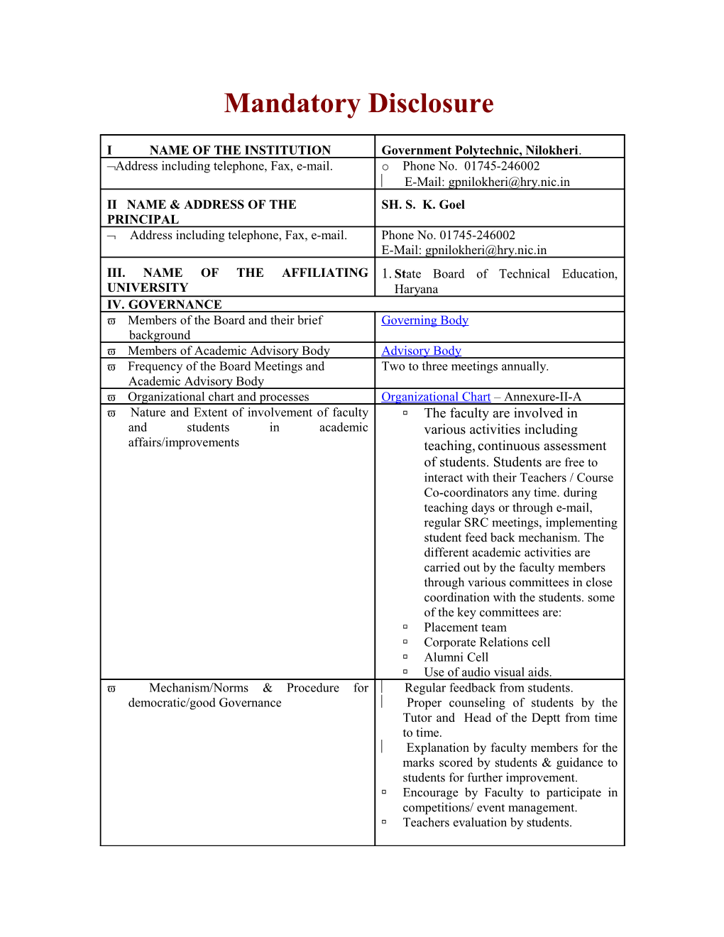 Mandatory Disclosure of MCA