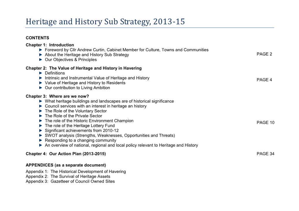 Heritage and History Sub Strategy, 2013-15
