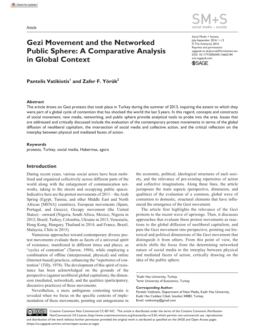 Gezi Movement and the Networked Public Sphere: a Comparative