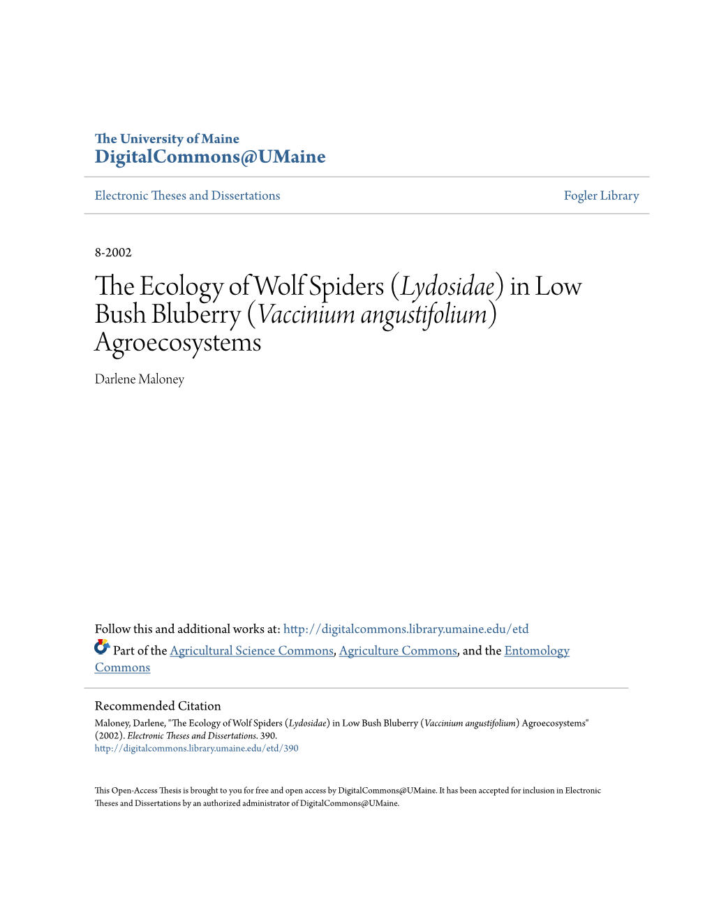 The Ecology of Wolf Spiders (Lycosidae) In