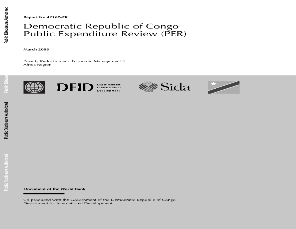 Democratic Republic of Congo Public Expenditure Review (PER) Public Disclosure Authorizedpublic Disclosure Authorized