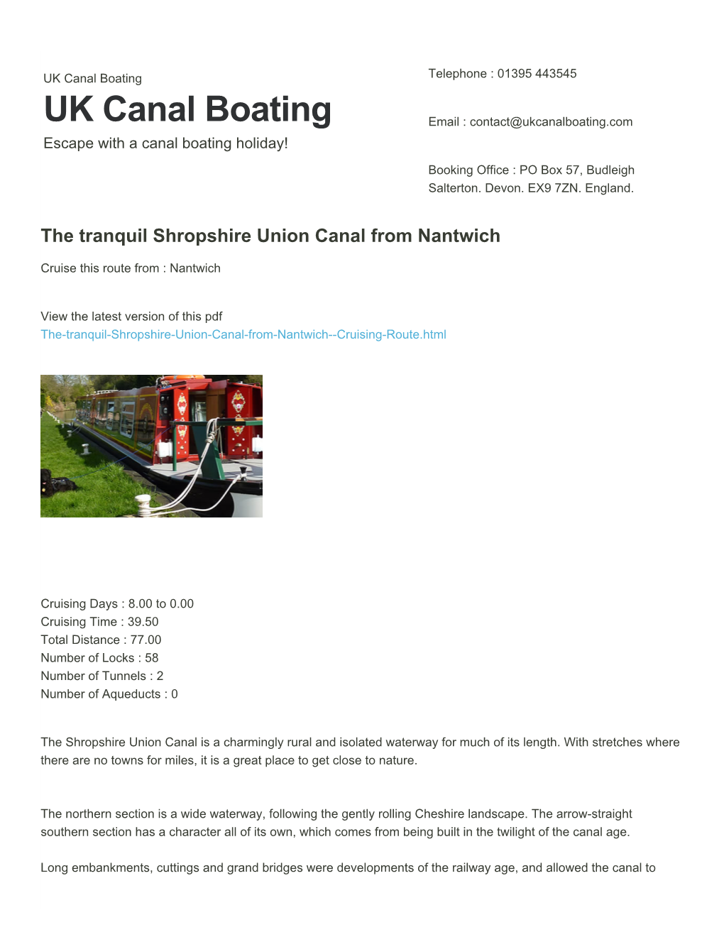 The Tranquil Shropshire Union Canal from Nantwich | UK Canal Boating