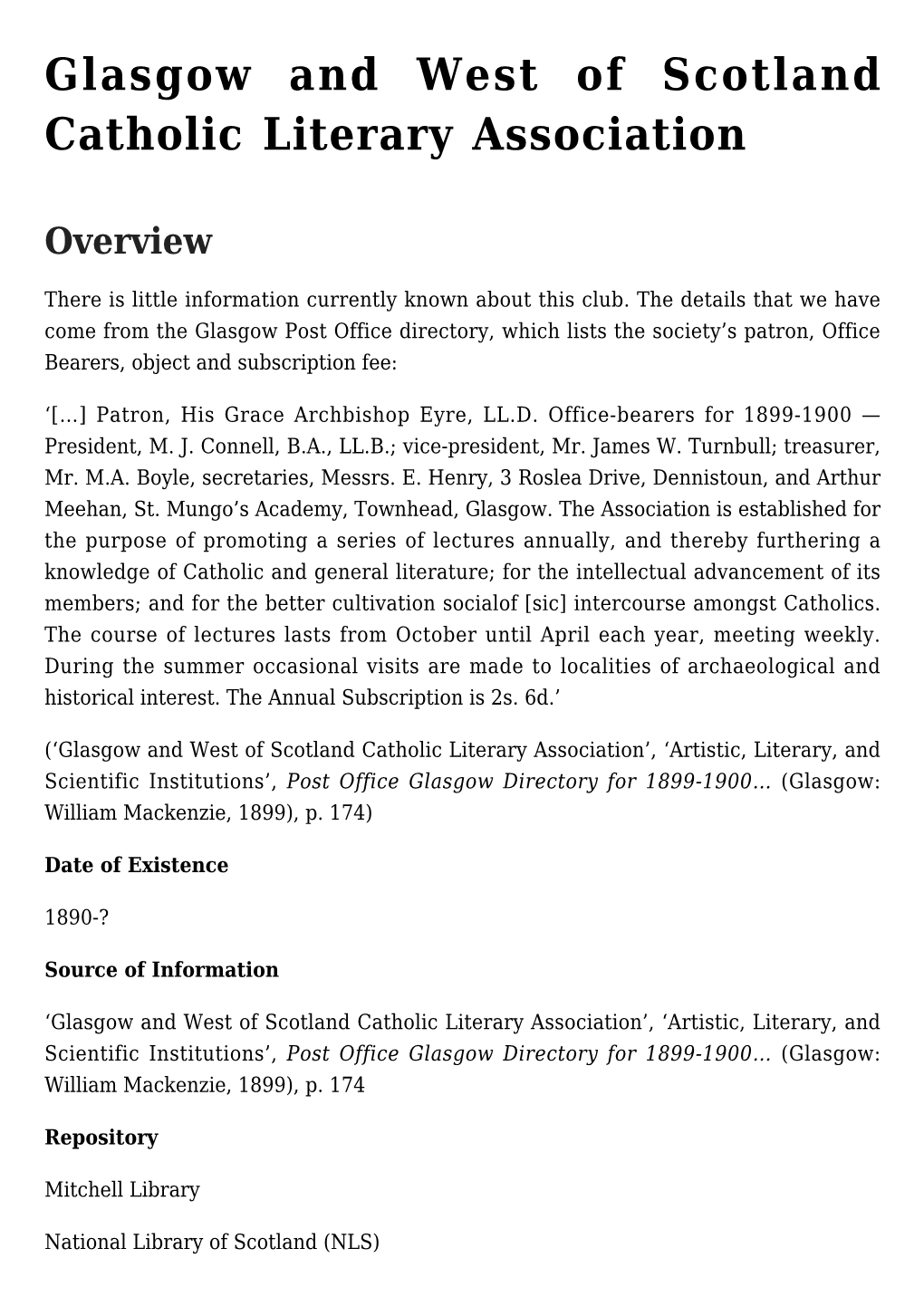 Glasgow and West of Scotland Catholic Literary Association