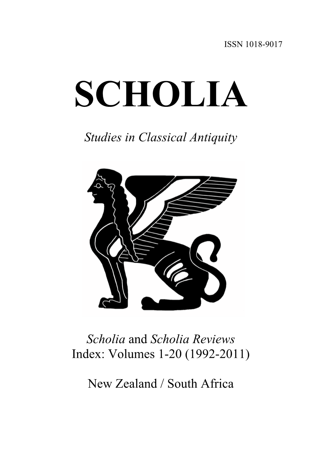 Studies in Classical Antiquity Scholia and Scholia Reviews Index