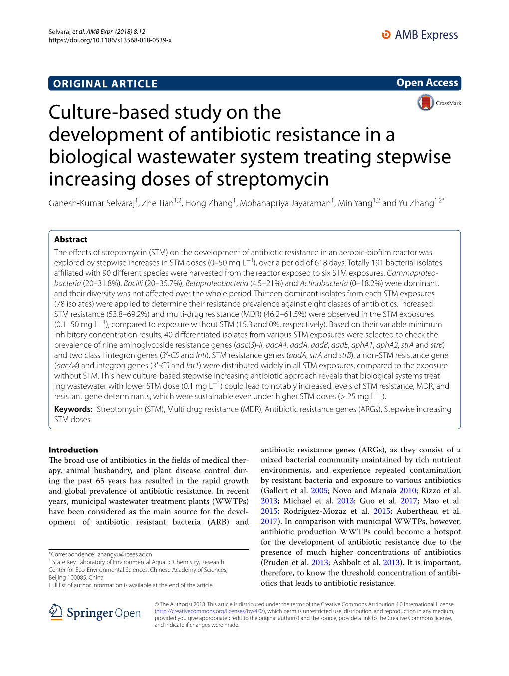 Culture-Based Study on the Development of Antibiotic Resistance