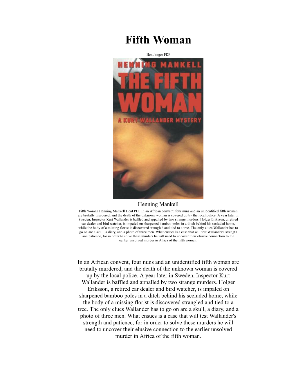Fifth Woman Henning Mankell Bog PDF Epub