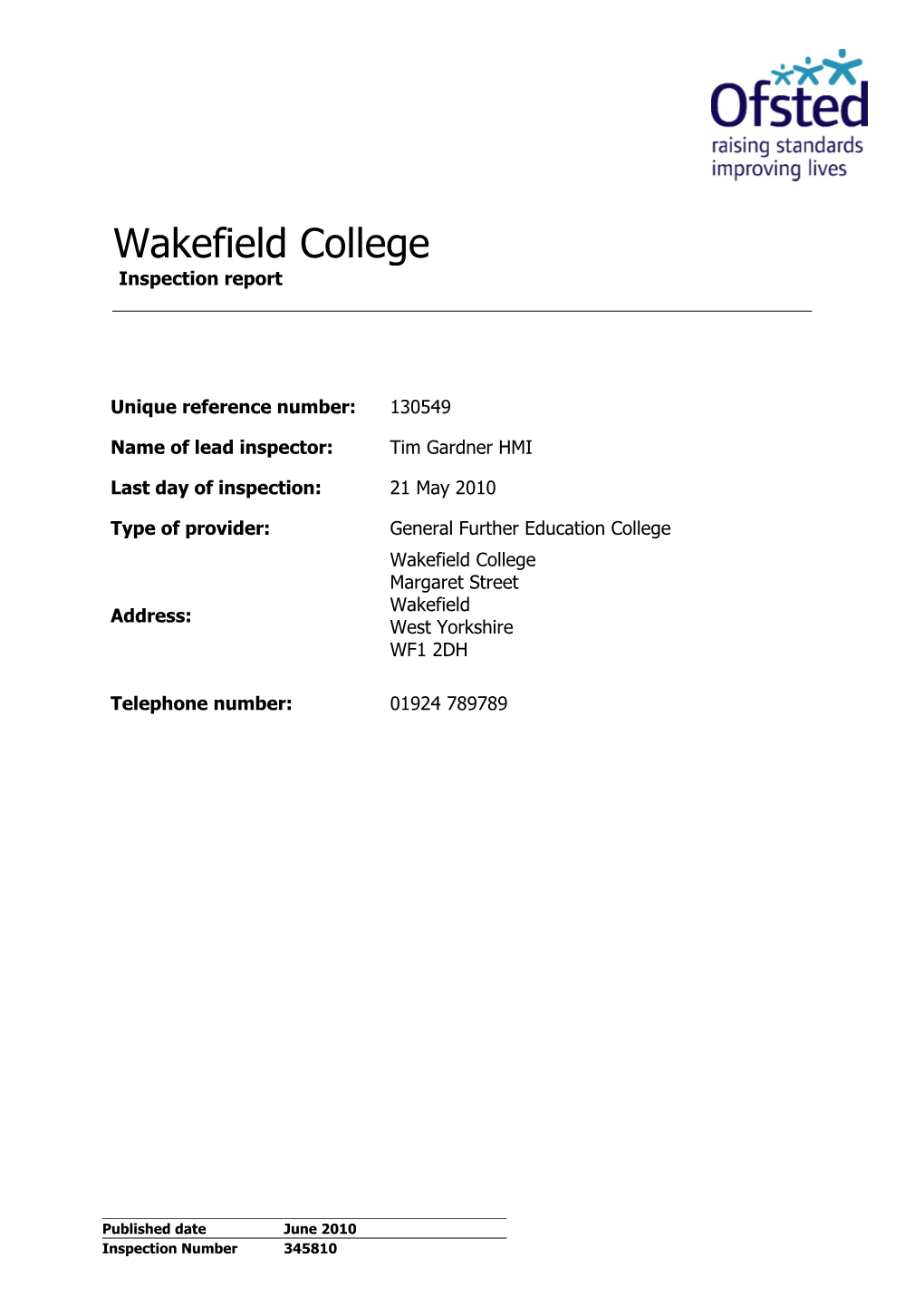 Wakefield College Inspection Report