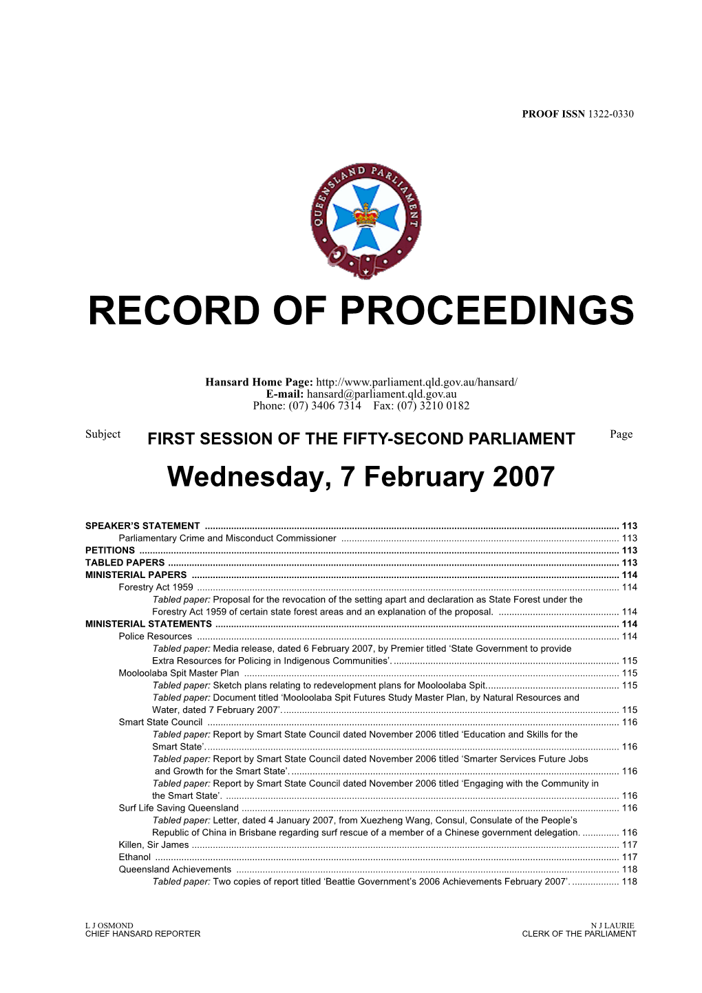 Record of Proceedings