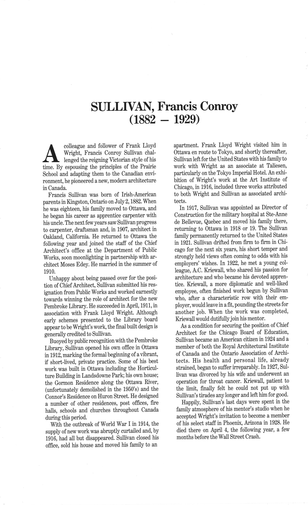 SULLIVAN, Francis Conroy