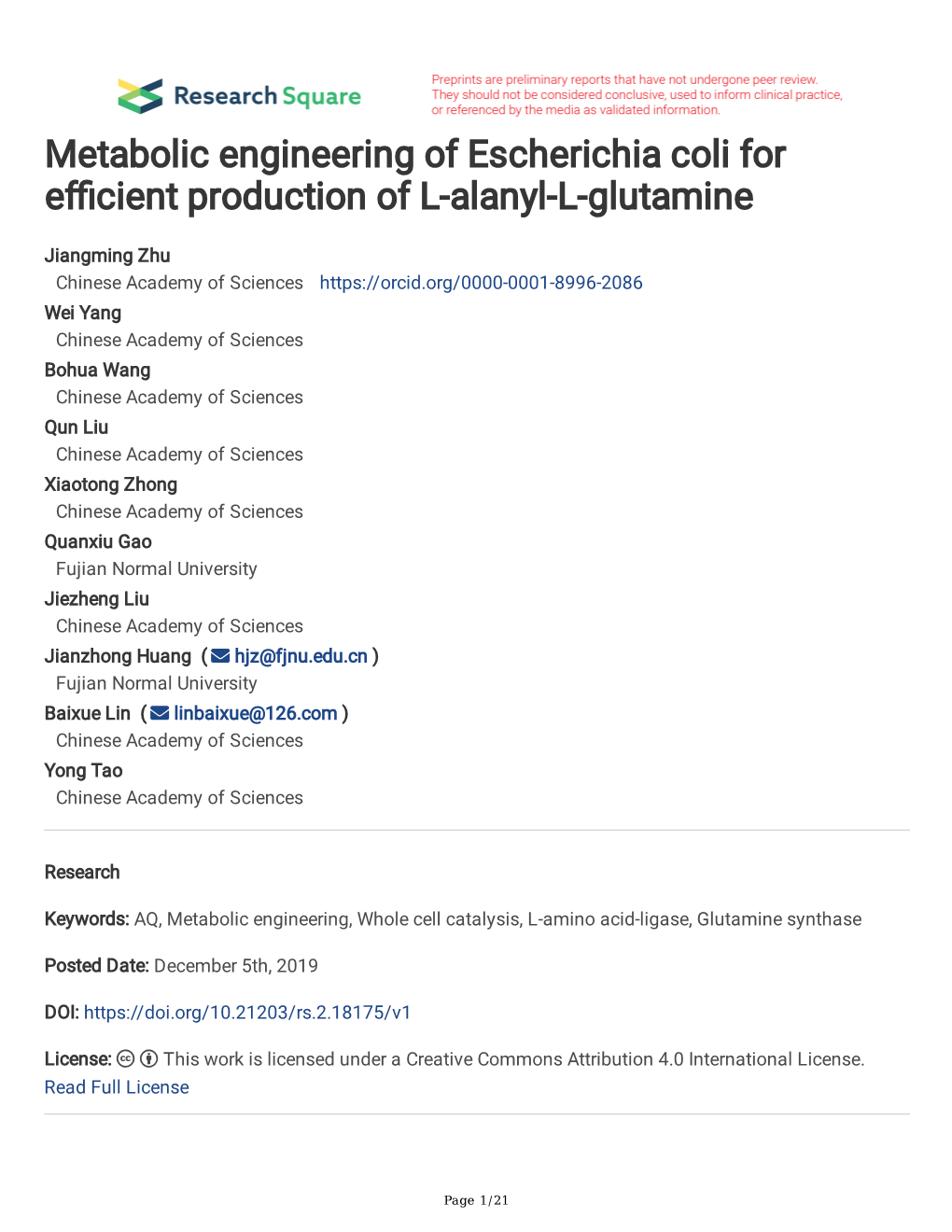 Metabolic Engineering of Escherichia Coli for Efficient