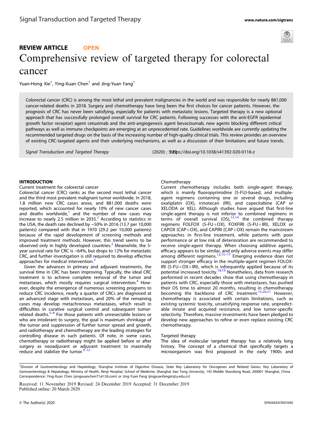 Comprehensive Review of Targeted Therapy for Colorectal Cancer
