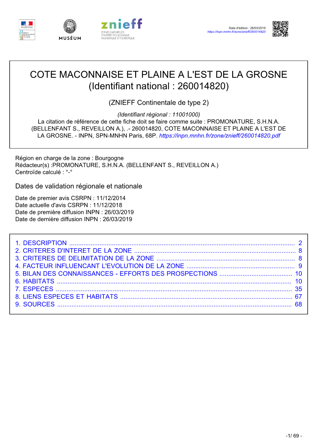 COTE MACONNAISE ET PLAINE a L'est DE LA GROSNE (Identifiant National : 260014820)