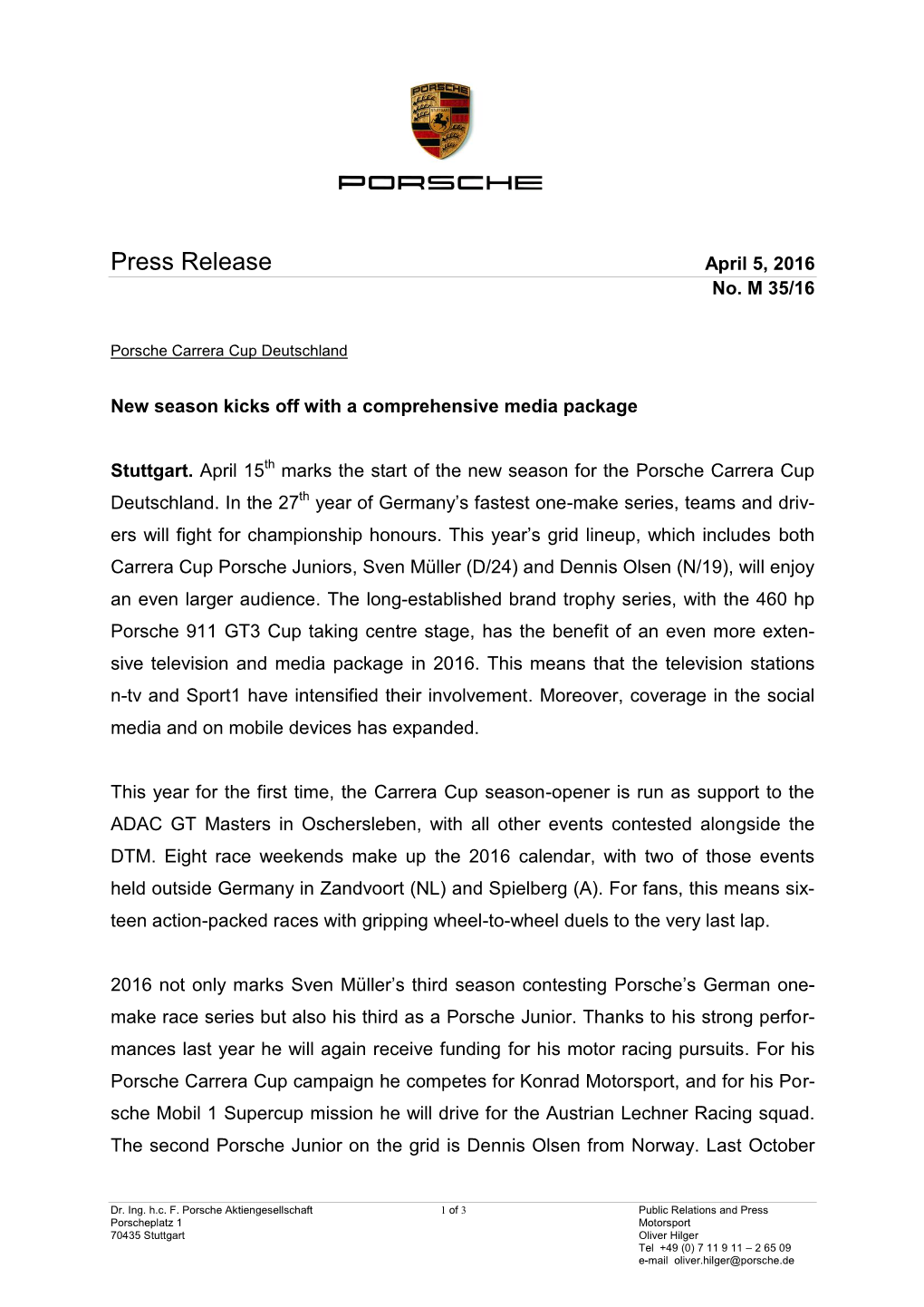 Press Release April 5, 2016 No