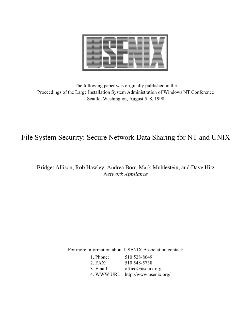 File System Security: Secure Network Data Sharing for NT and UNIX