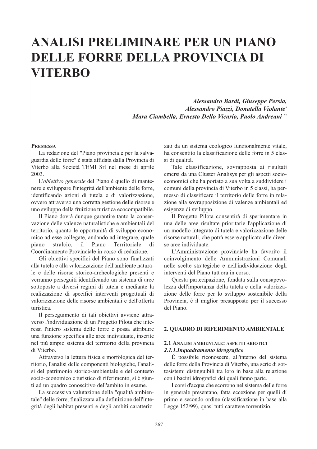 Analisi Preliminare Per Un Piano Delle Forre Della Provincia Di Viterbo