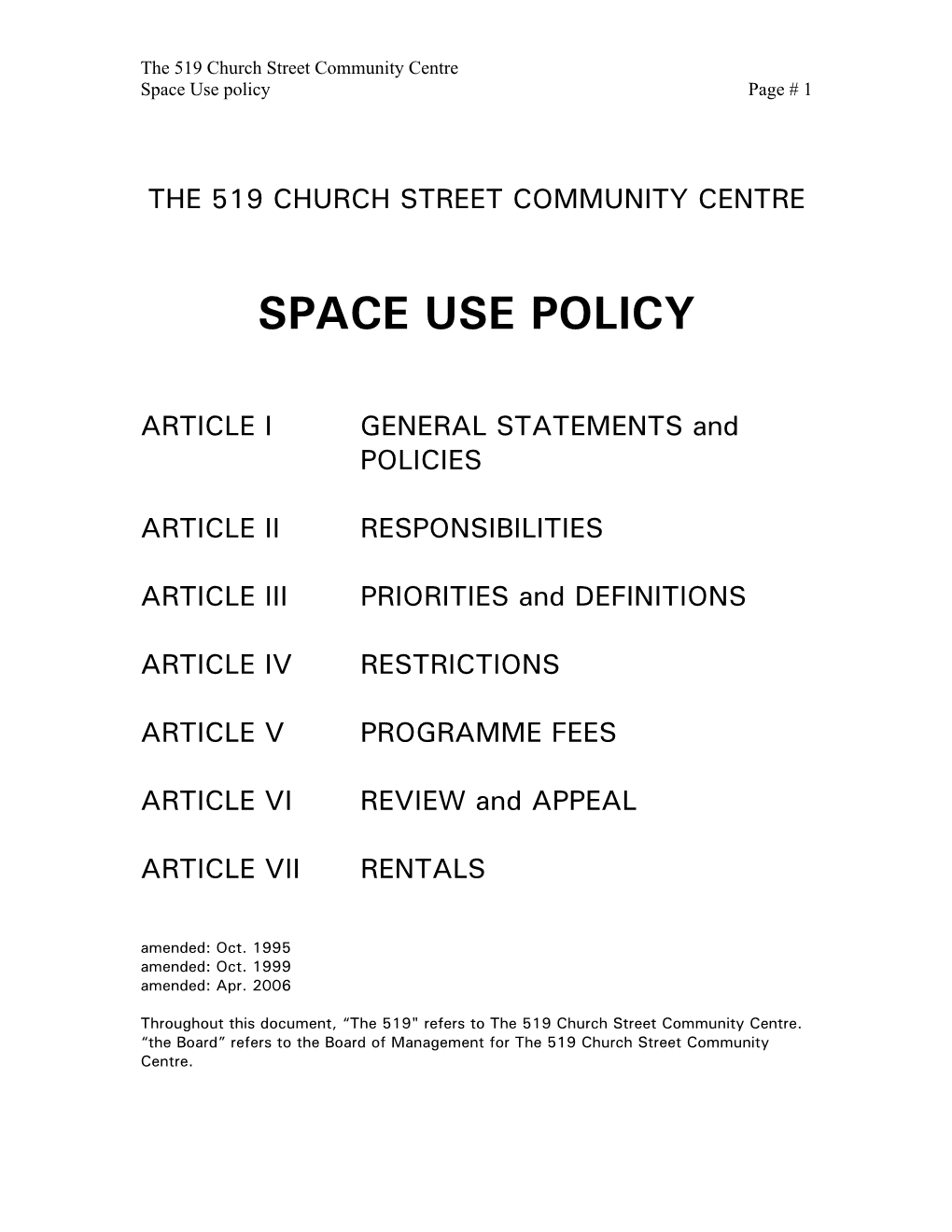 Space Use Policy Page # 1