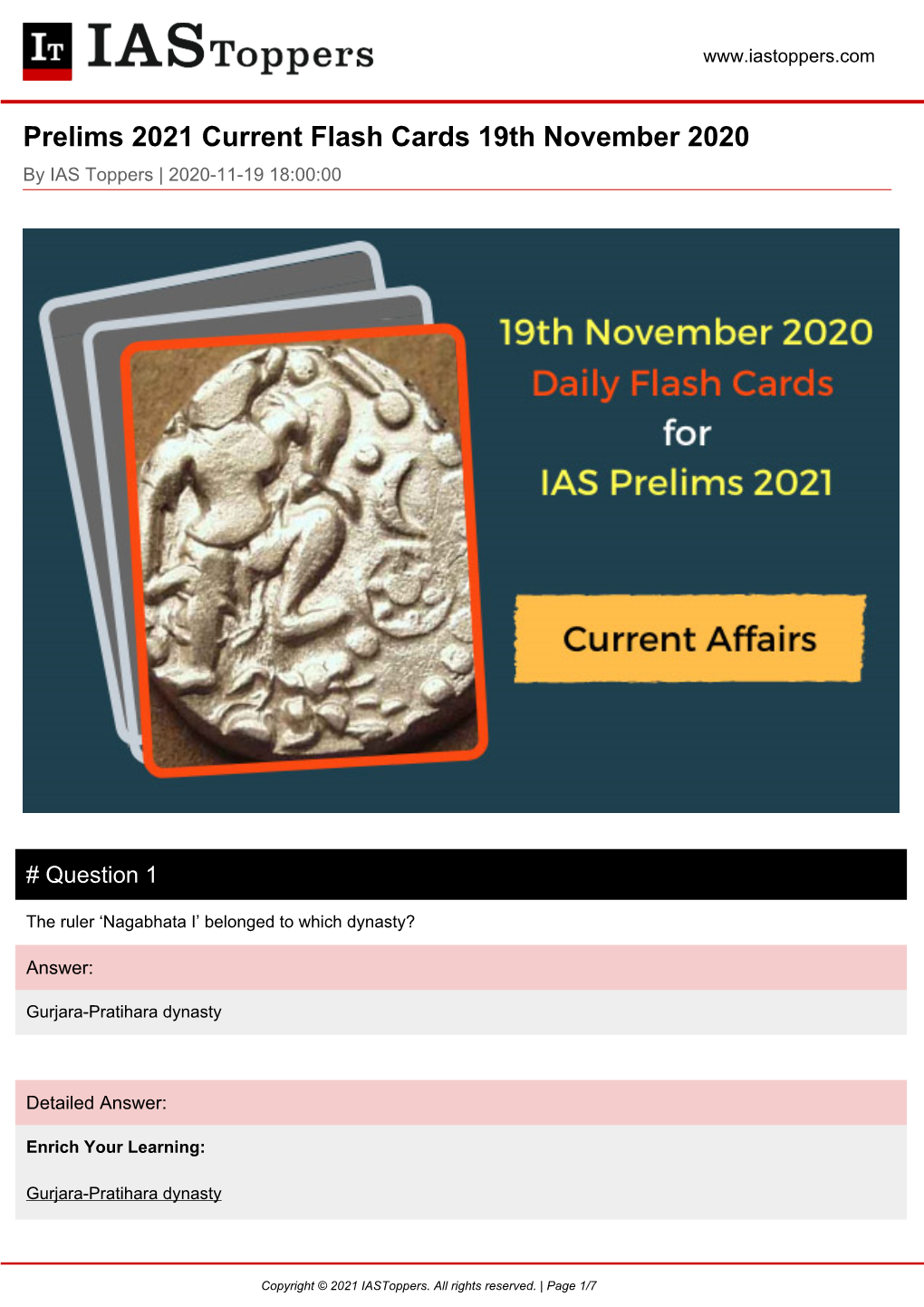 Prelims 2021 Current Flash Cards 19Th November 2020 by IAS Toppers | 2020-11-19 18:00:00