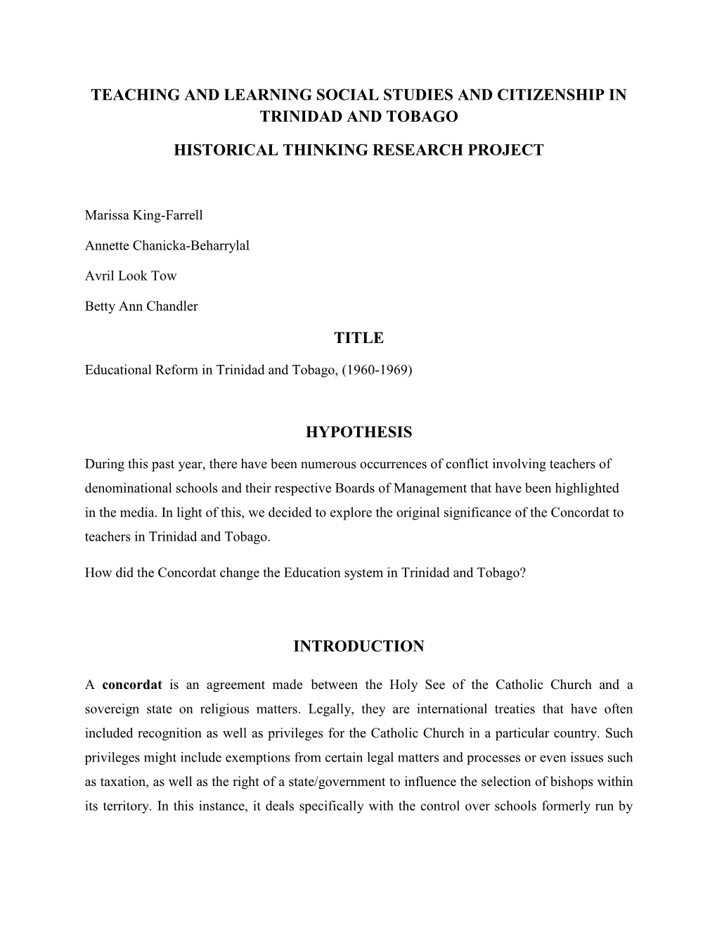 Educational Reform in Trinidad and Tobago, 1960-1969