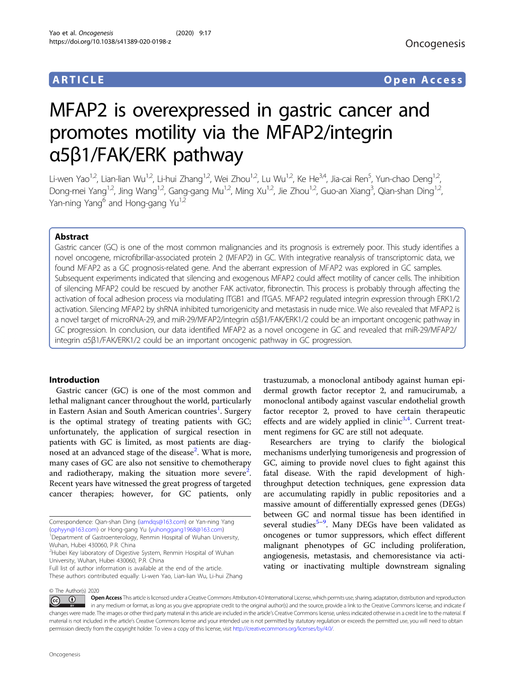 MFAP2 Is Overexpressed in Gastric Cancer and Promotes Motility Via The