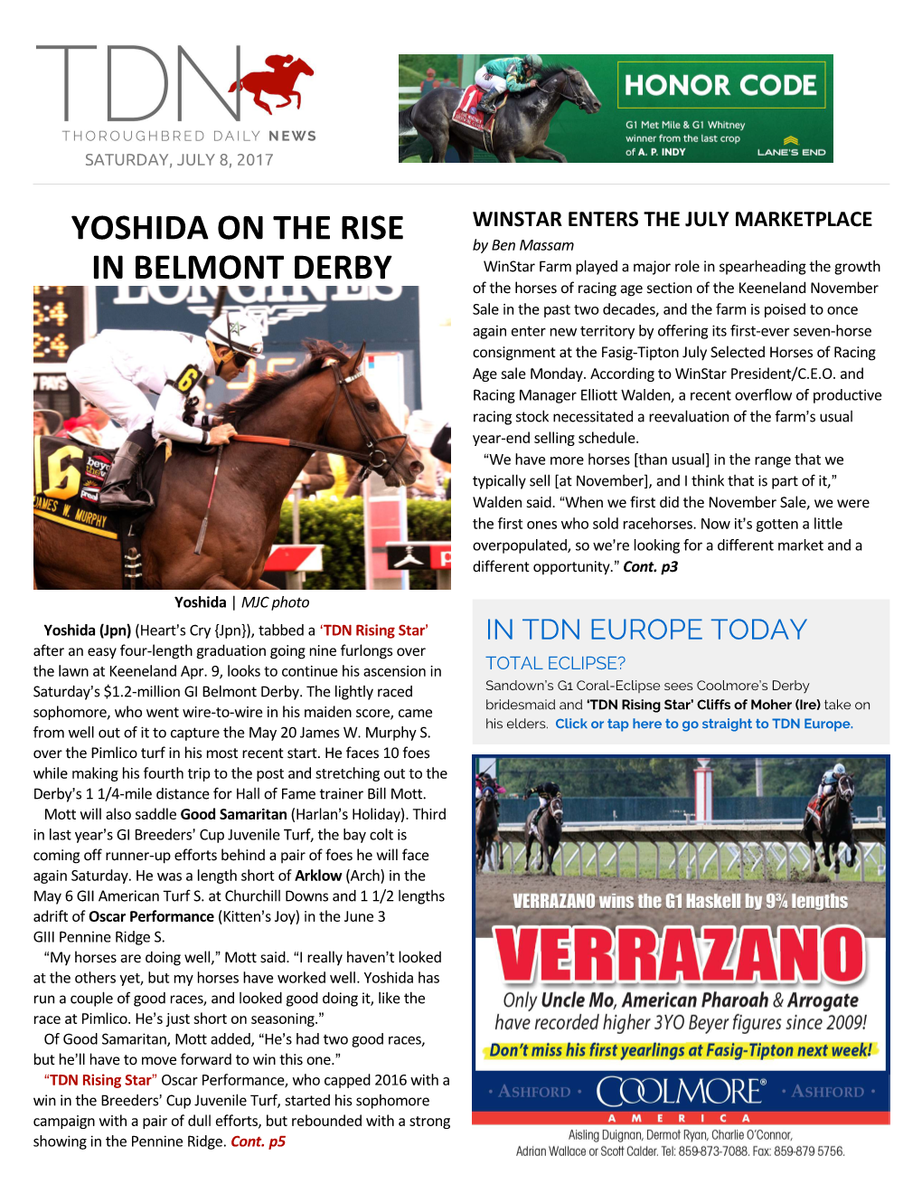 Yoshida on the Rise in Belmont Derby Cont