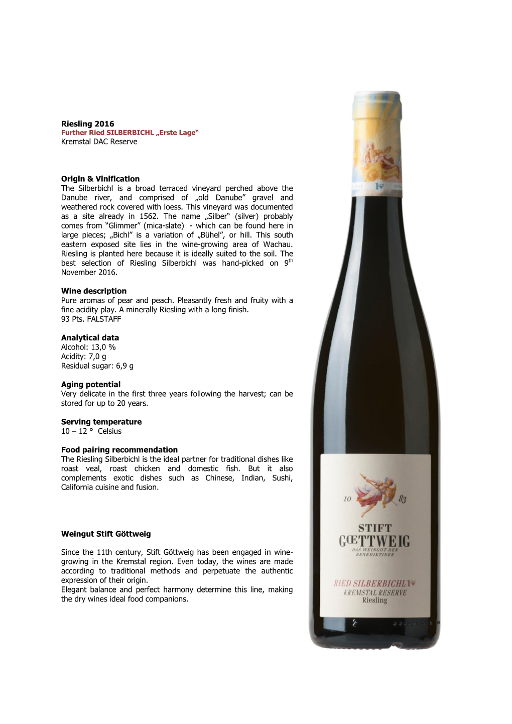 Riesling 2016 Kremstal DAC Reserve Origin & Vinification the Silberbichl