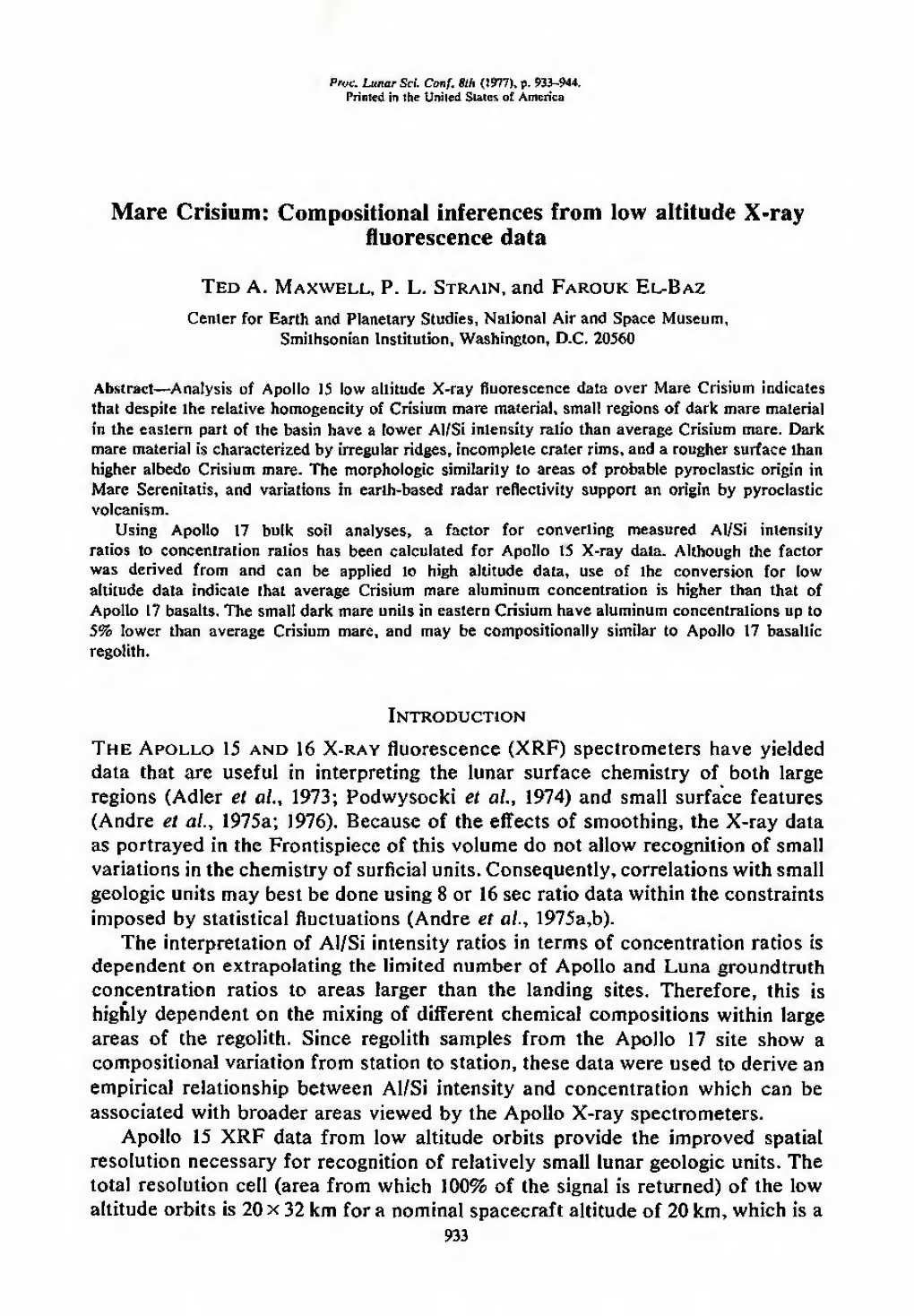 Mare Crisium; Compositional Inferences from Low Altitude X-Ray Fluorescence Data