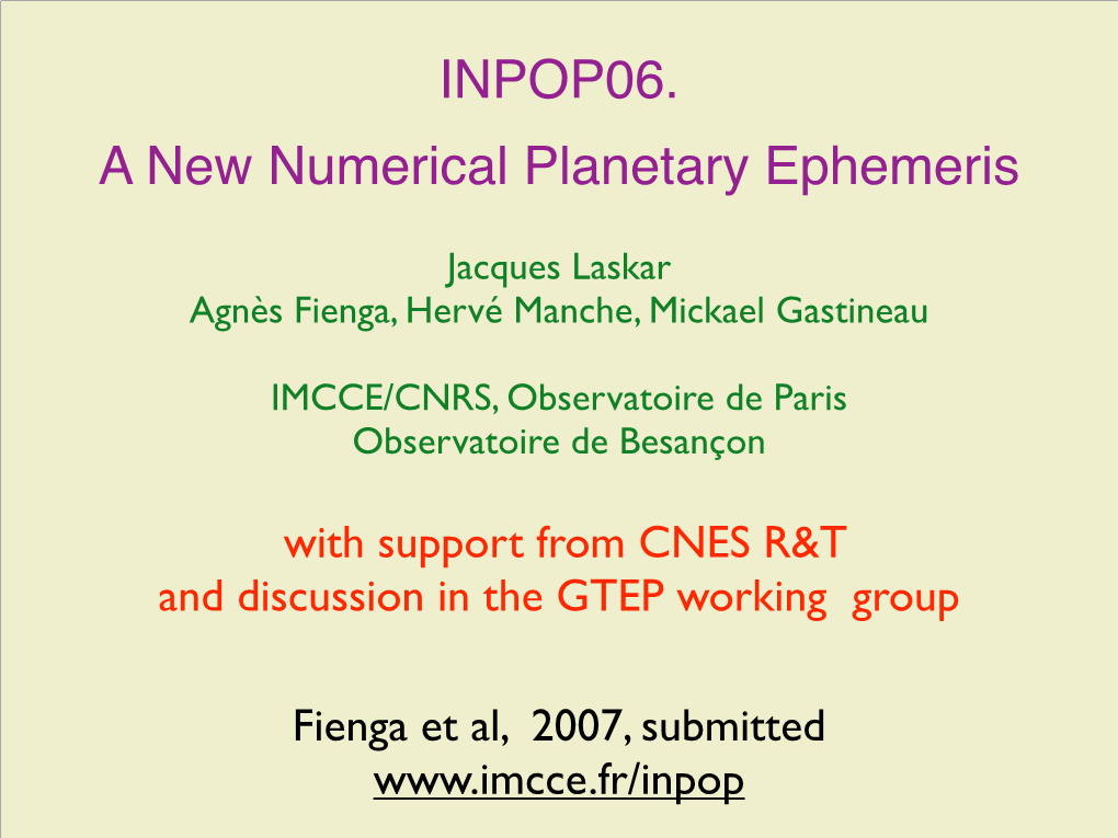 INPOP06. a New Numerical Planetary Ephemeris