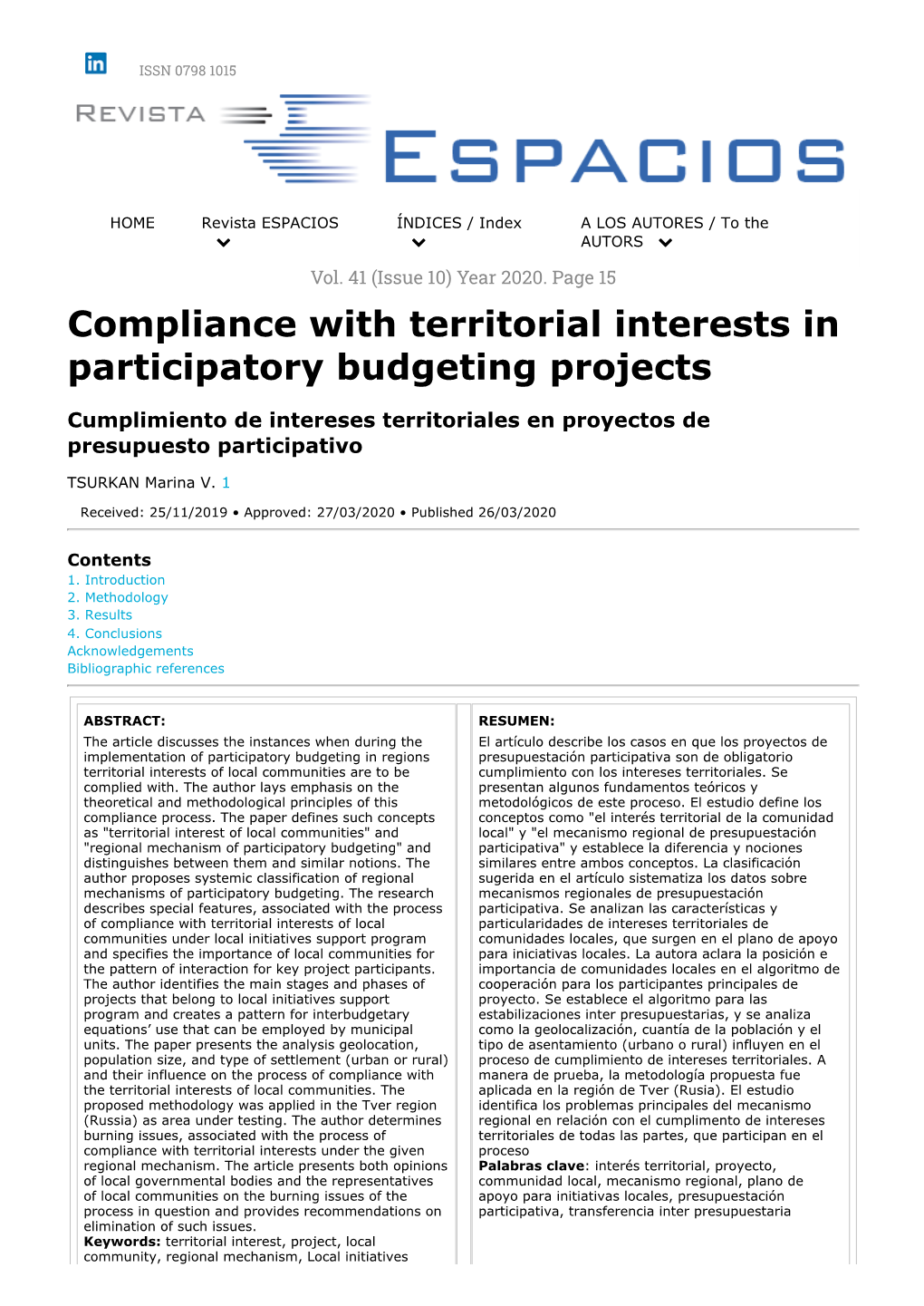 Compliance with Territorial Interests in Participatory Budgeting Projects