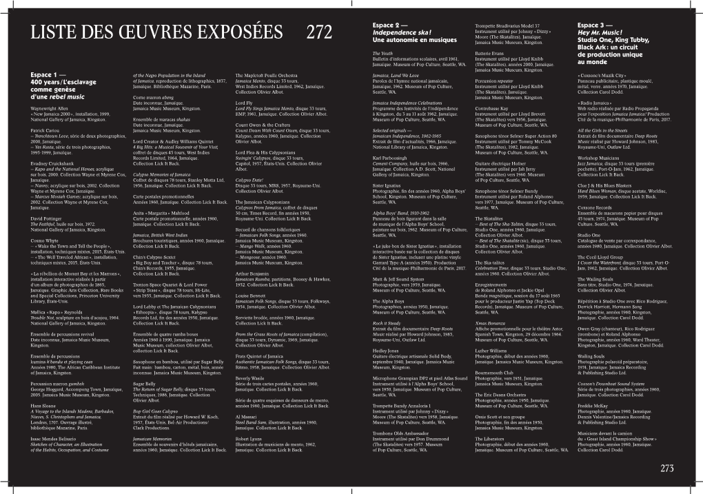 272 Liste Des Œuvres Exposées