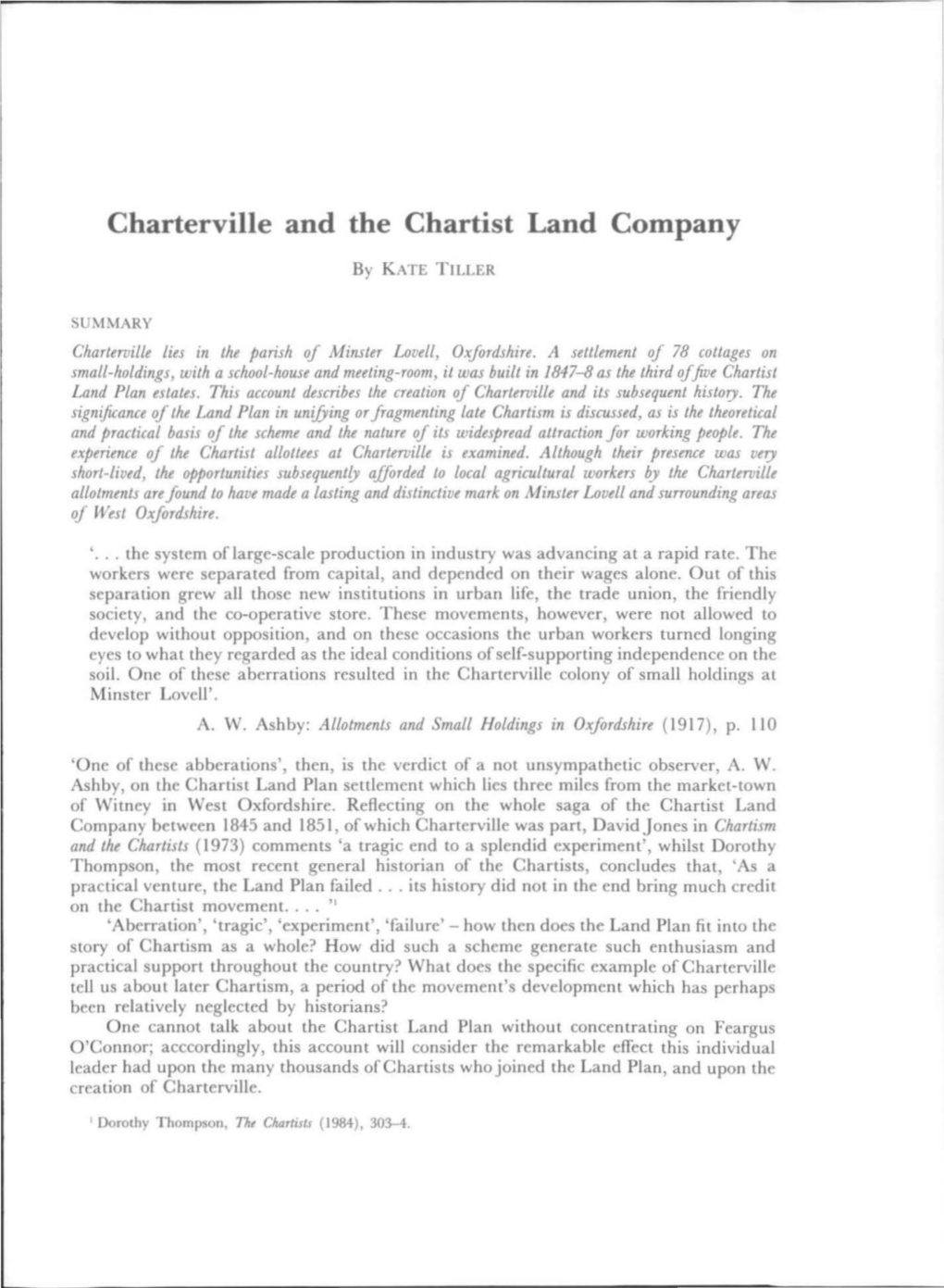 Charterville and the Chartist Land Company