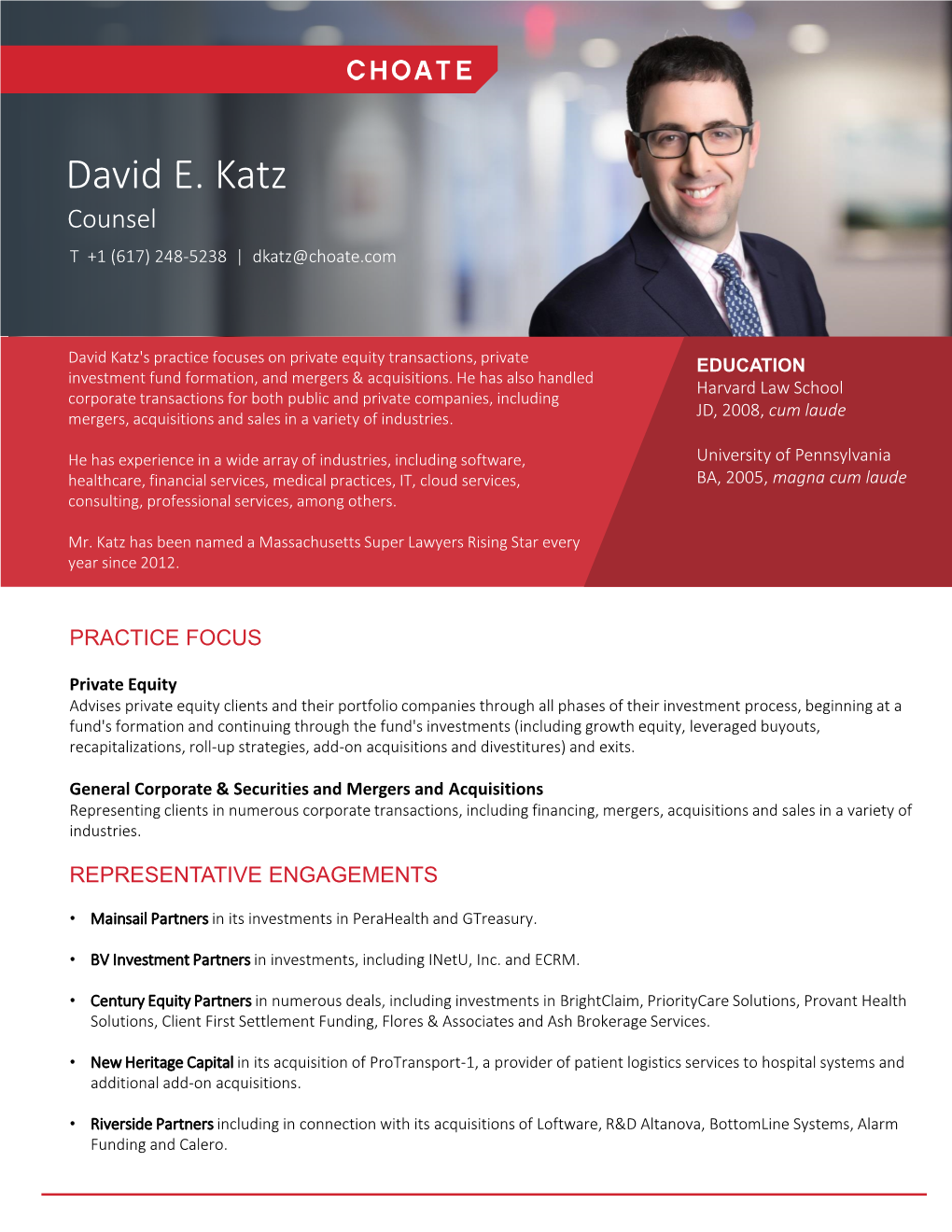 David E. Katz Counsel T +1 (617) 248-5238 | Dkatz@Choate.Com