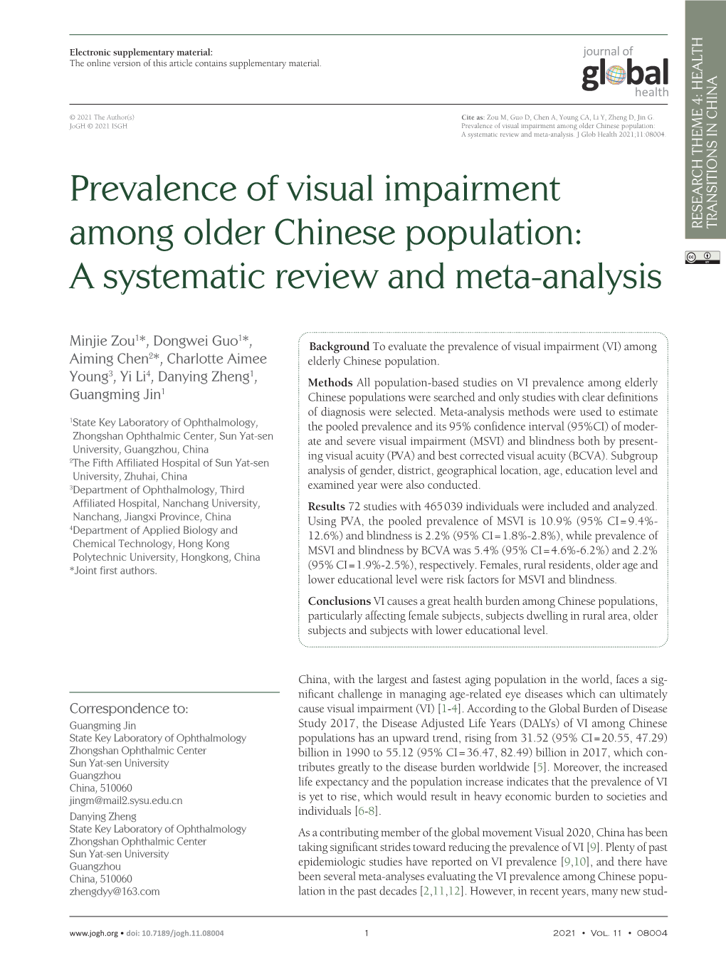 Prevalence of Visual Impairment Among Older Chinese Population