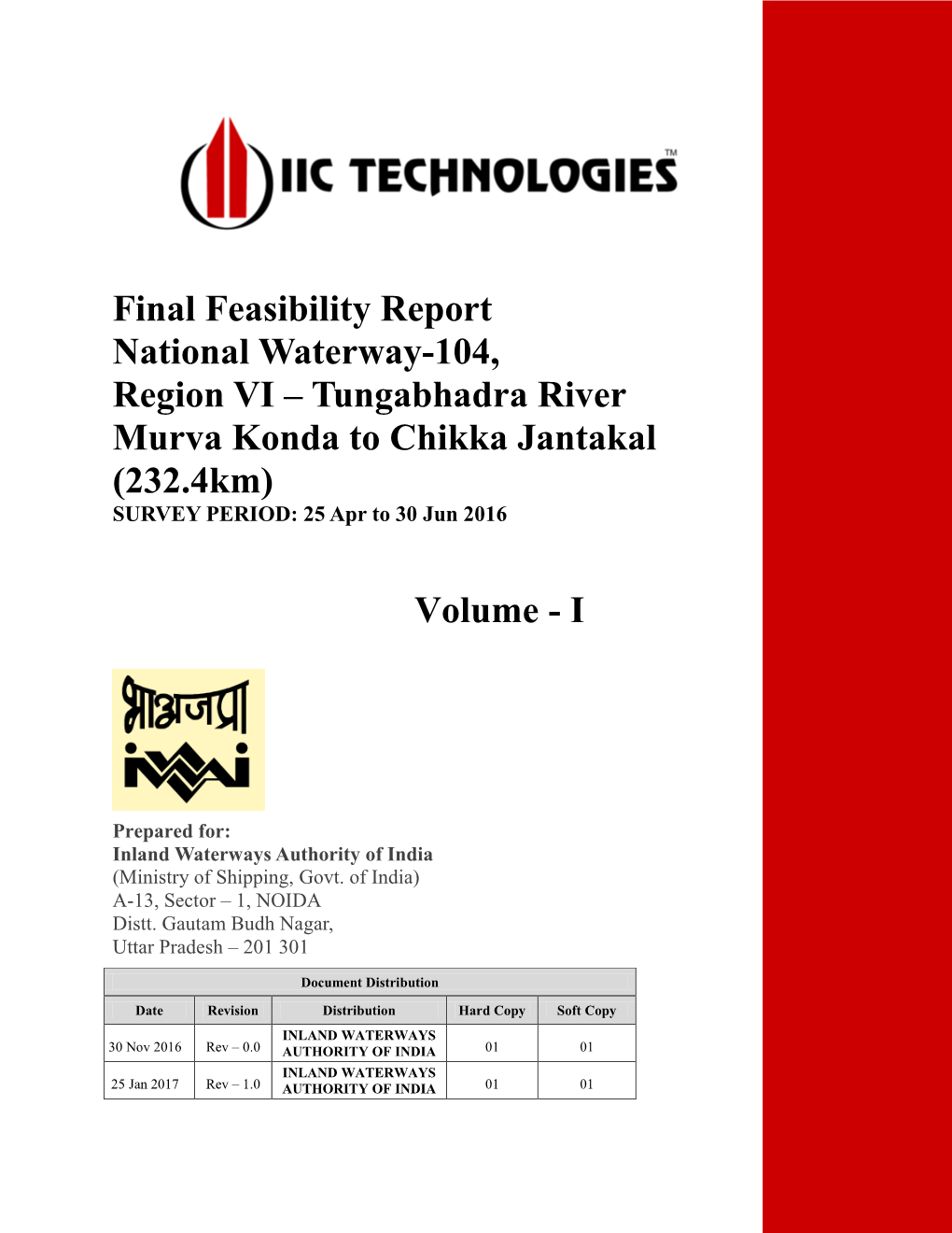 Final Feasibility Report National Waterway-104, Region VI – Tungabhadra River Murva Konda to Chikka Jantakal (232.4Km) Volume