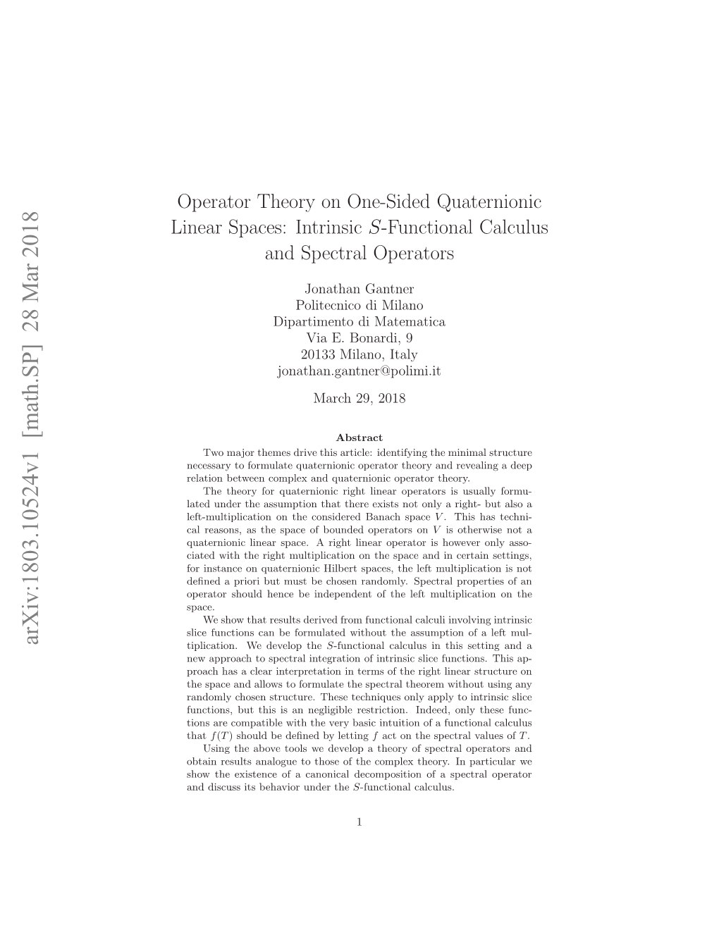 Operator Theory on One-Sided Quaternionic Linear Spaces