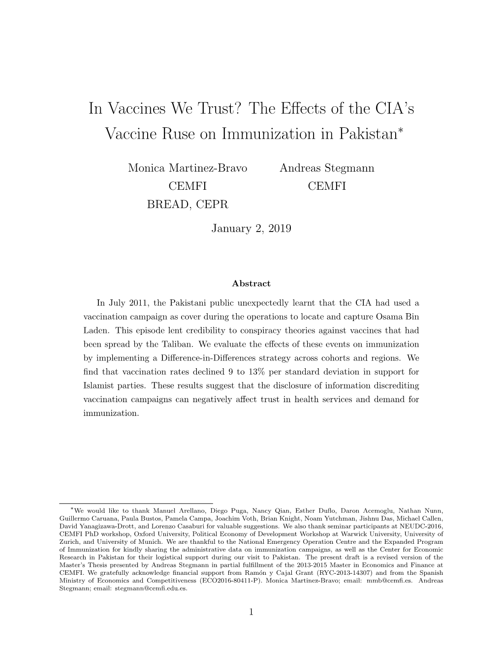 The Effects of the CIA's Vaccine Ruse on Immunization in Pakistan