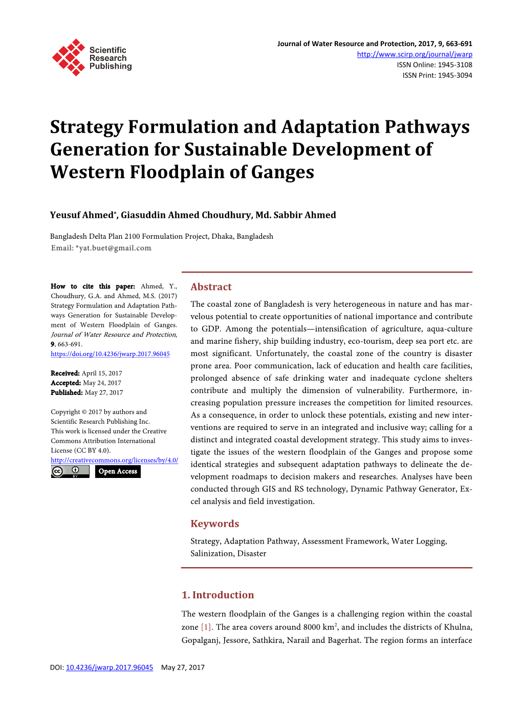 Strategy Formulation and Adaptation Pathways Generation for Sustainable Development of Western Floodplain of Ganges