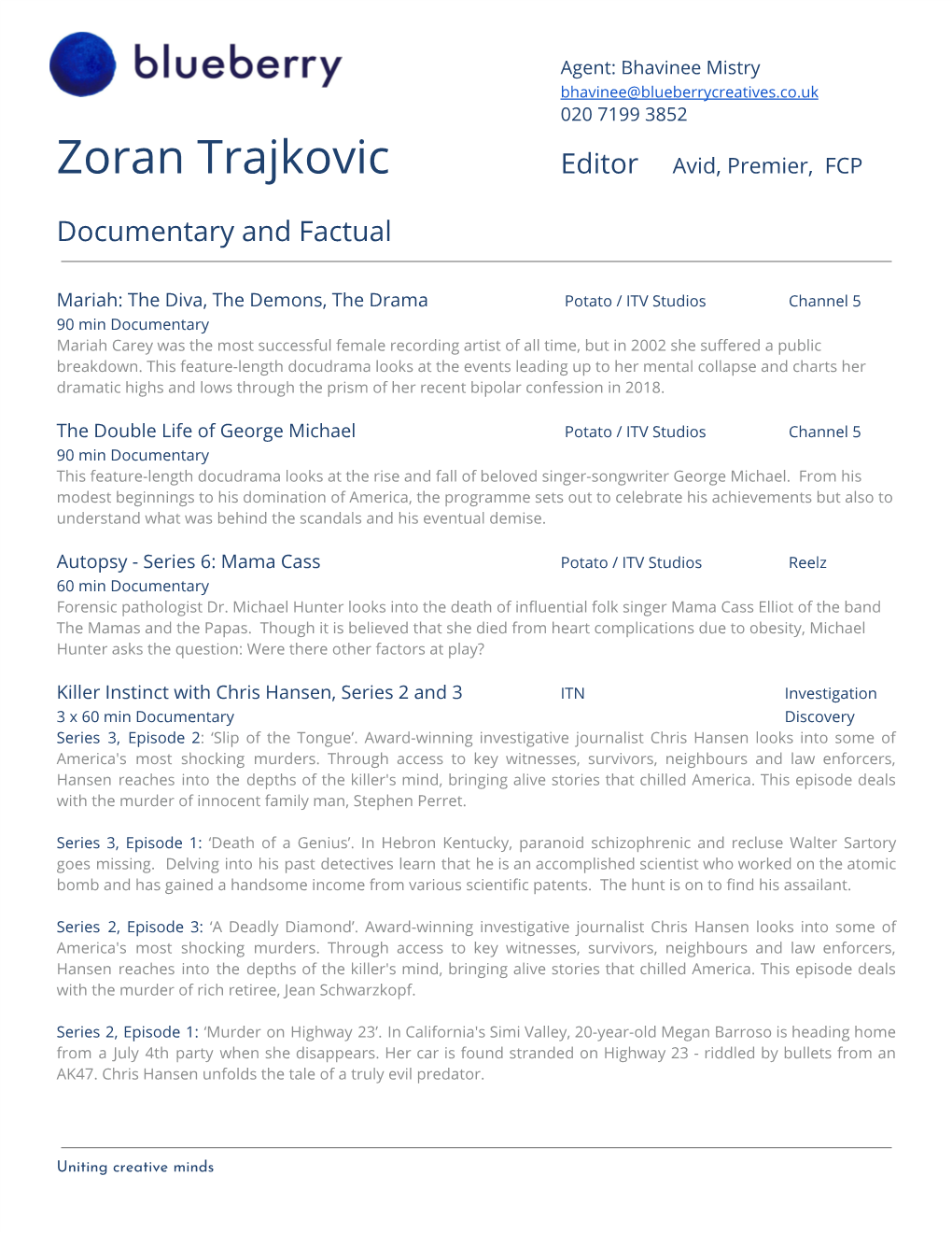 Zoran Trajkovic Editor Avid, Premier, FCP