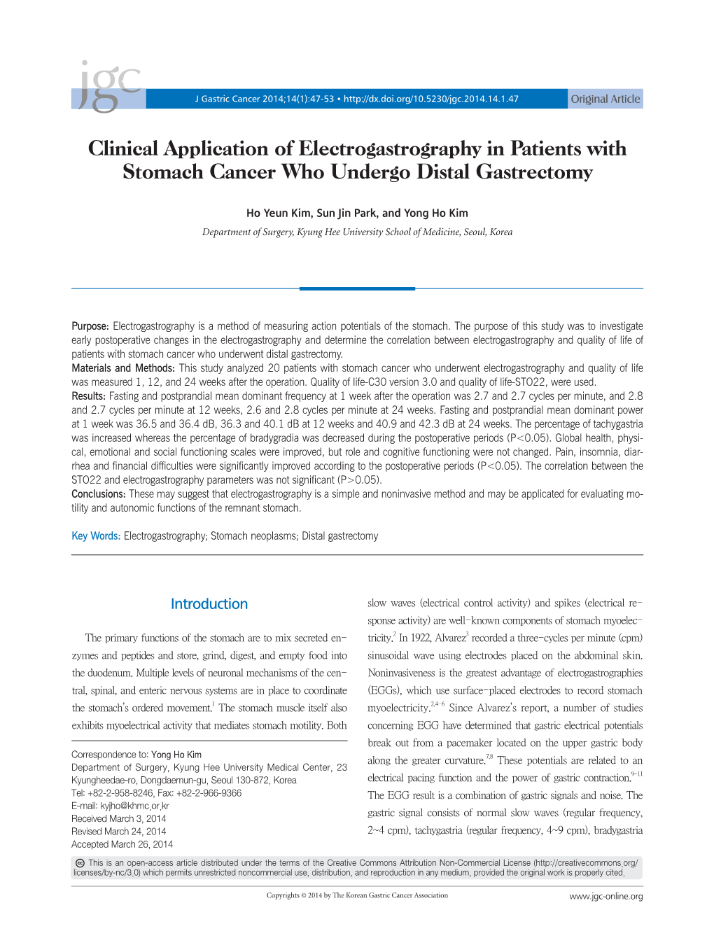 Clinical Application of Electrogastrography in Patients with Stomach Cancer Who Undergo Distal Gastrectomy