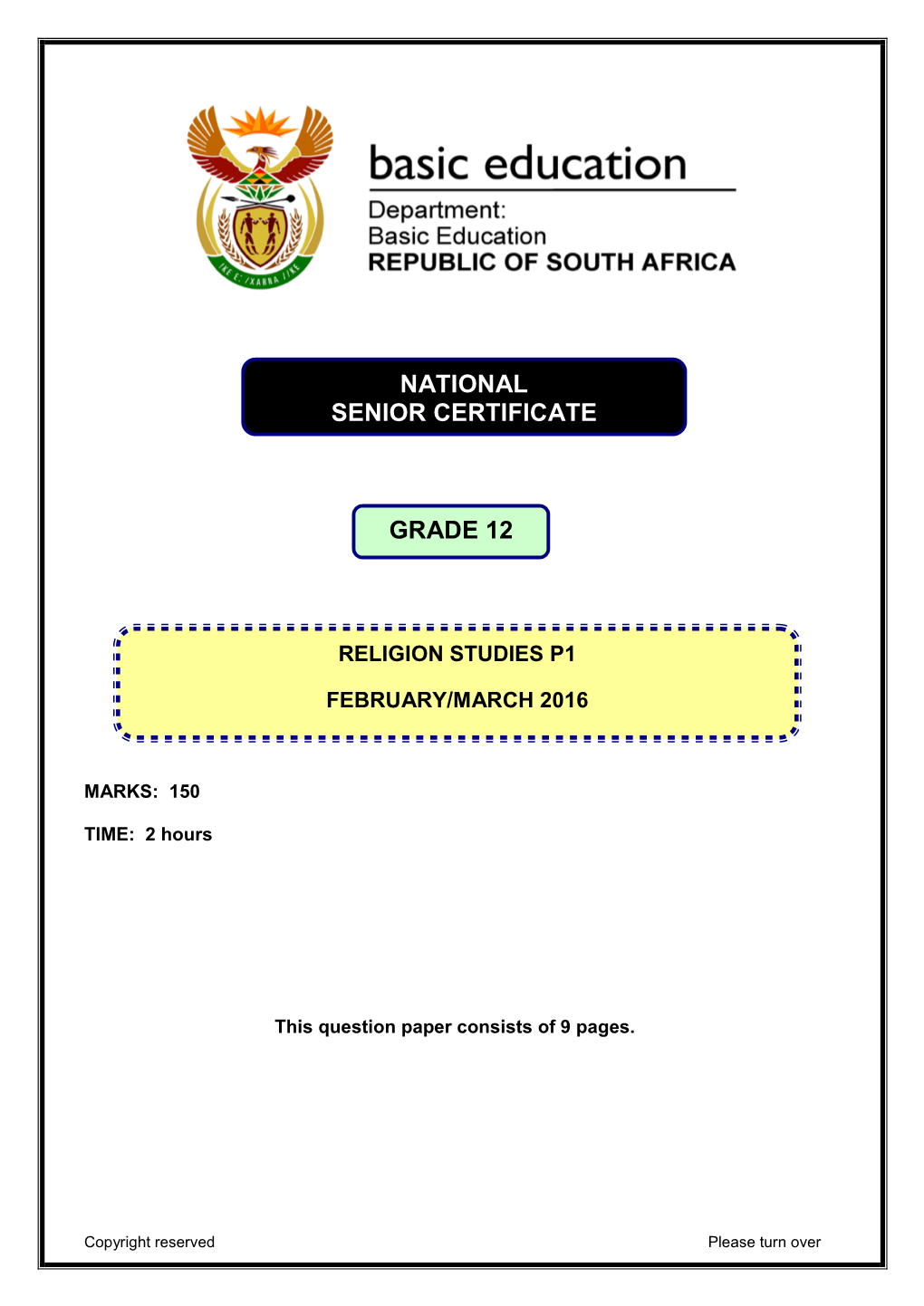 National Senior Certificate Graad 12 Grade 12