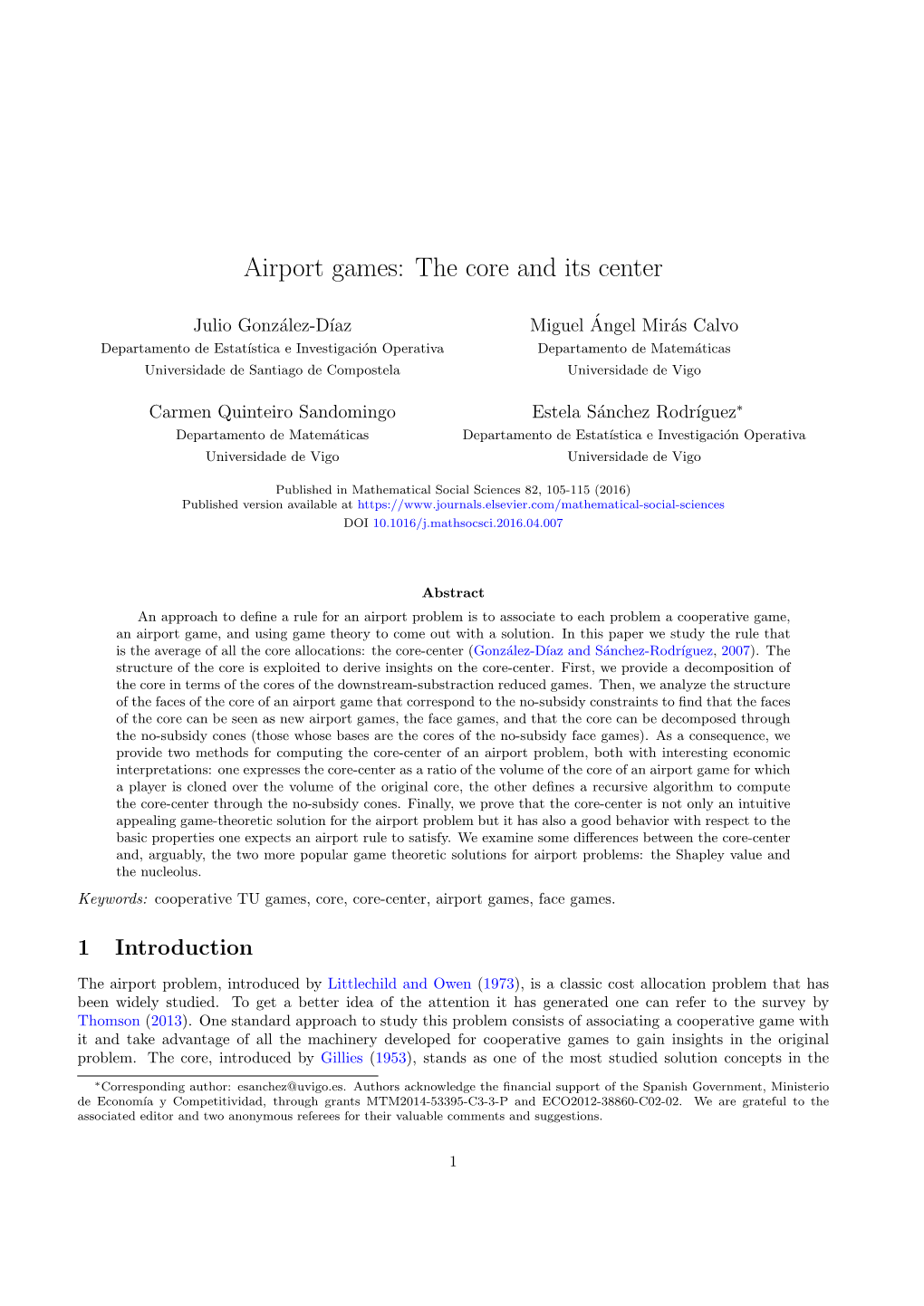 Airport Games: the Core and Its Center