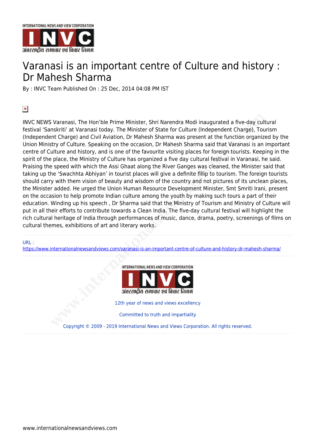 Dr Mahesh Sharma by : INVC Team Published on : 25 Dec, 2014 04:08 PM IST