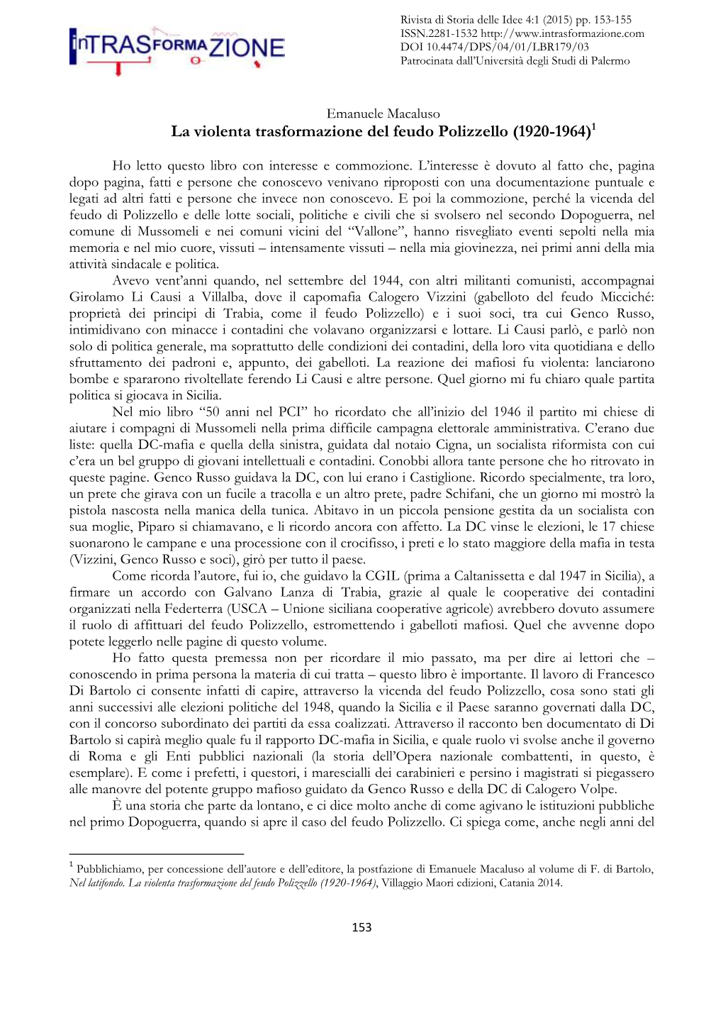 La Violenta Trasformazione Del Feudo Polizzello (1920-1964)1