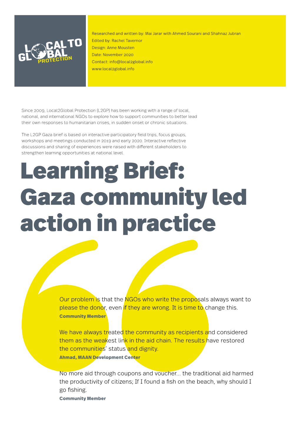 Learning Brief: Gaza Community Led Action in Practice