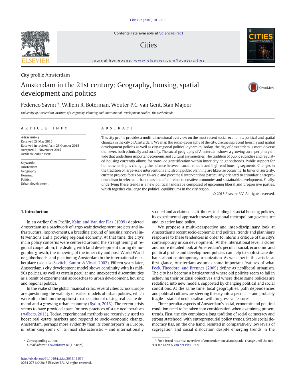 Amsterdam in the 21St Century: Geography, Housing, Spatial Development and Politics