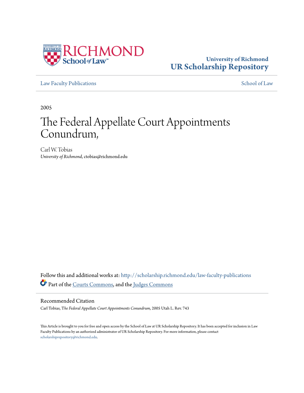The Federal Appellate Court Appointments Conundrum, 2005 Utah L