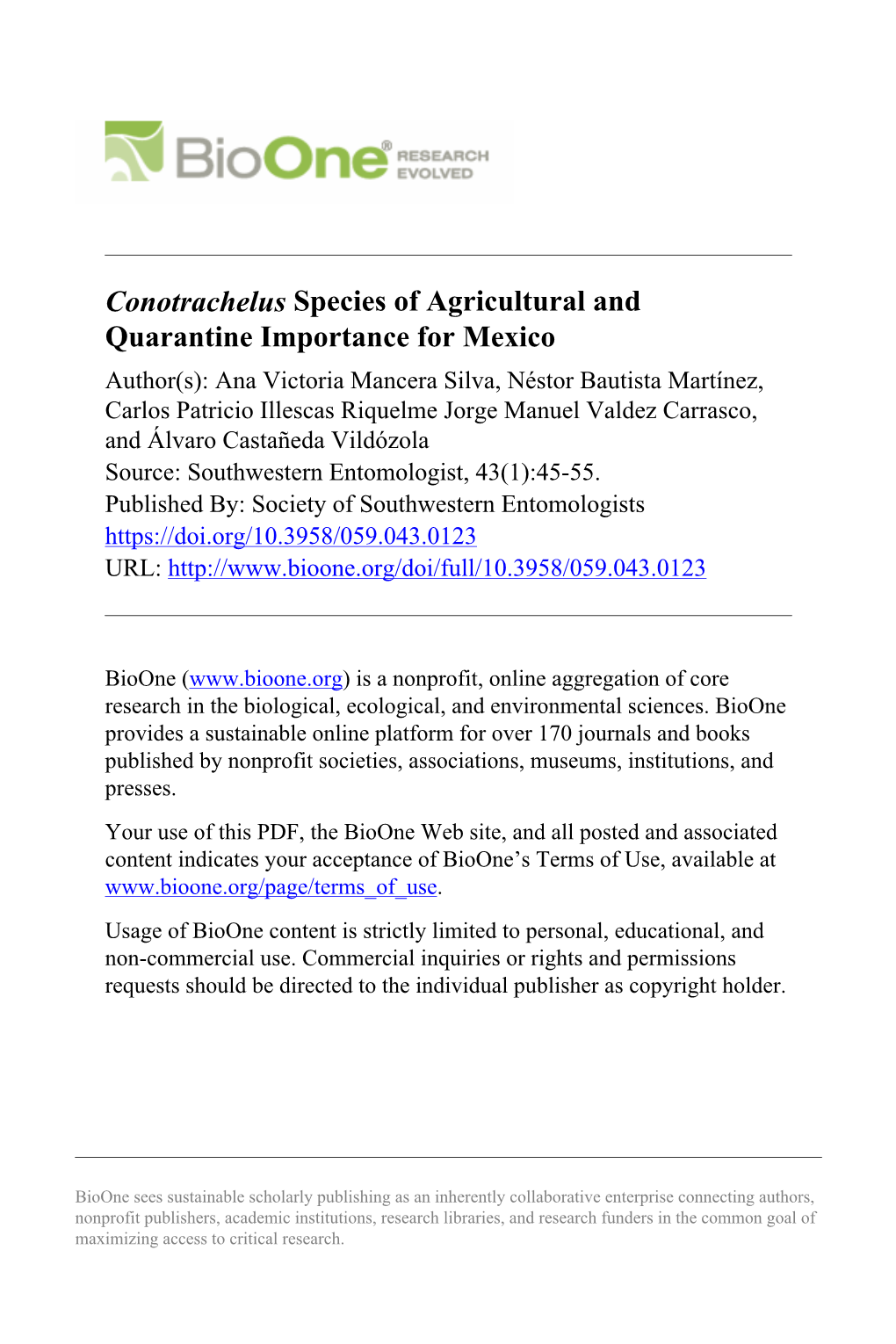 Conotrachelus Species of Agricultural and Quarantine Importance For