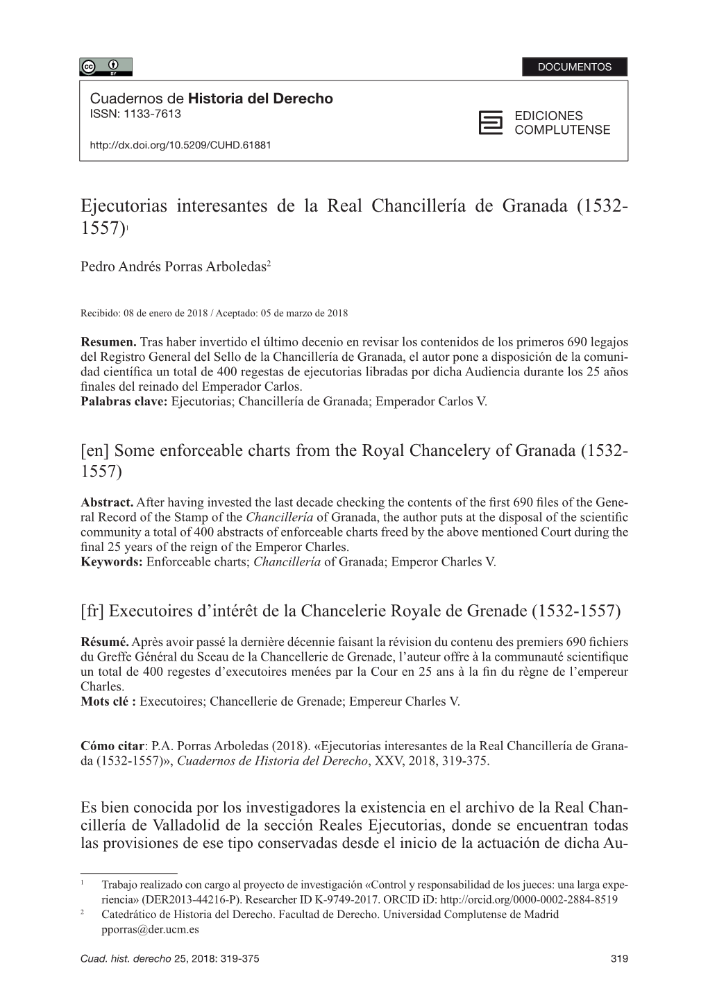 Ejecutorias Interesantes De La Real Chancillería De Granada (1532- 1557)1