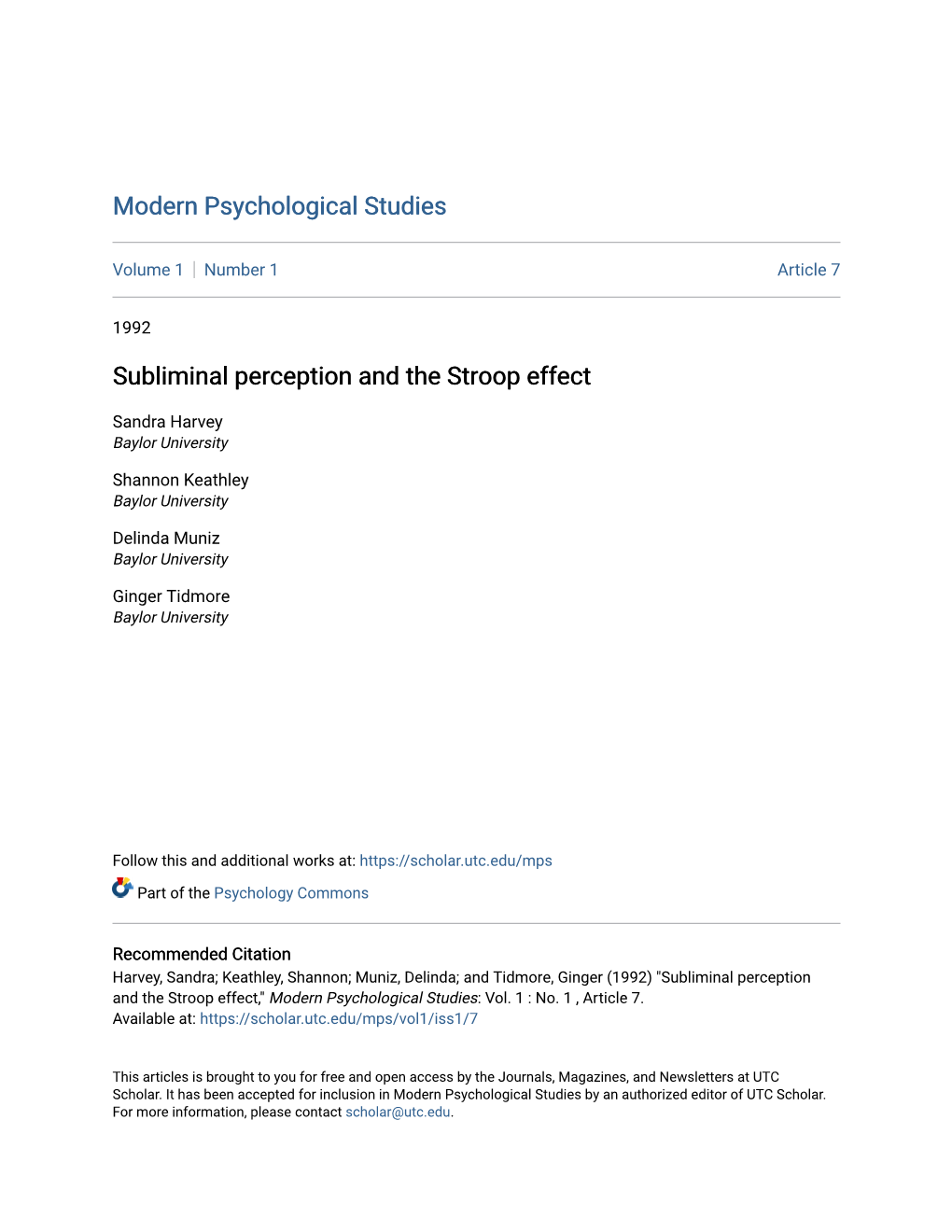 Subliminal Perception and the Stroop Effect